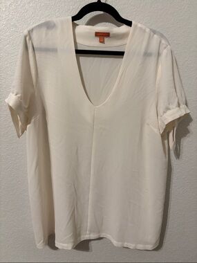 Modcloth Cream V-Neck Lightweight Blouse